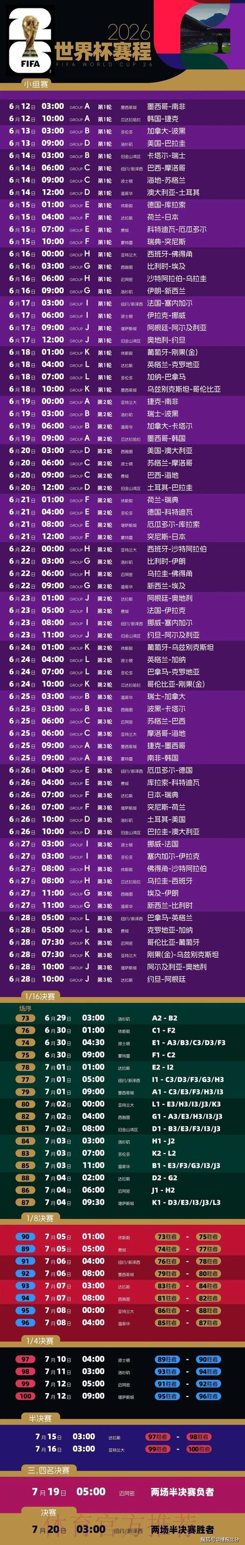 2026世界杯赛程直播最新安排全解 2026世界杯赛程直播最新安排全解